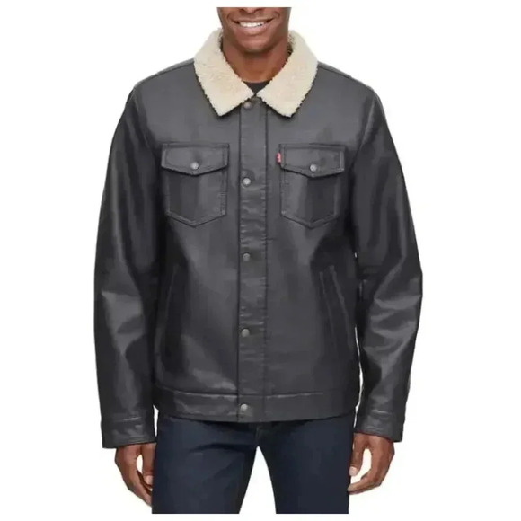 ⚡️Levi's Mens Sherpa Lined Faux Leather Brown Jacket (Medium) - Picture 1 of 3